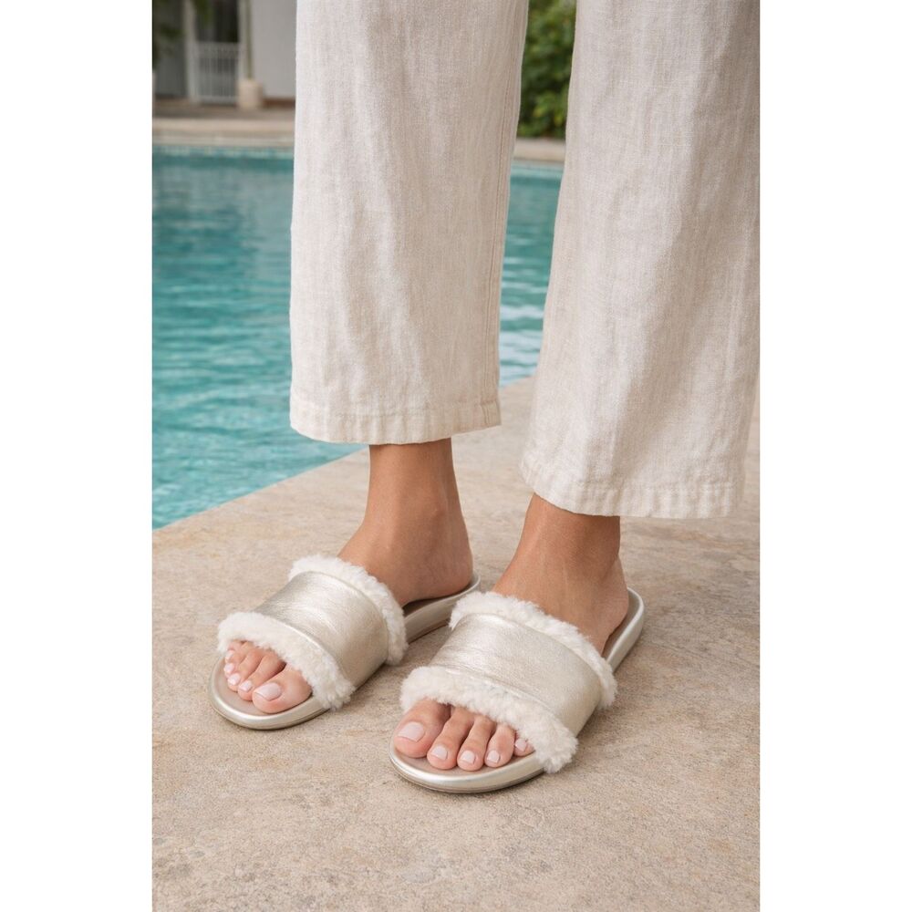 Beek Gallito Shearling Slide in Platinum Size 40/10 Rare Color - Picture 12 of 12